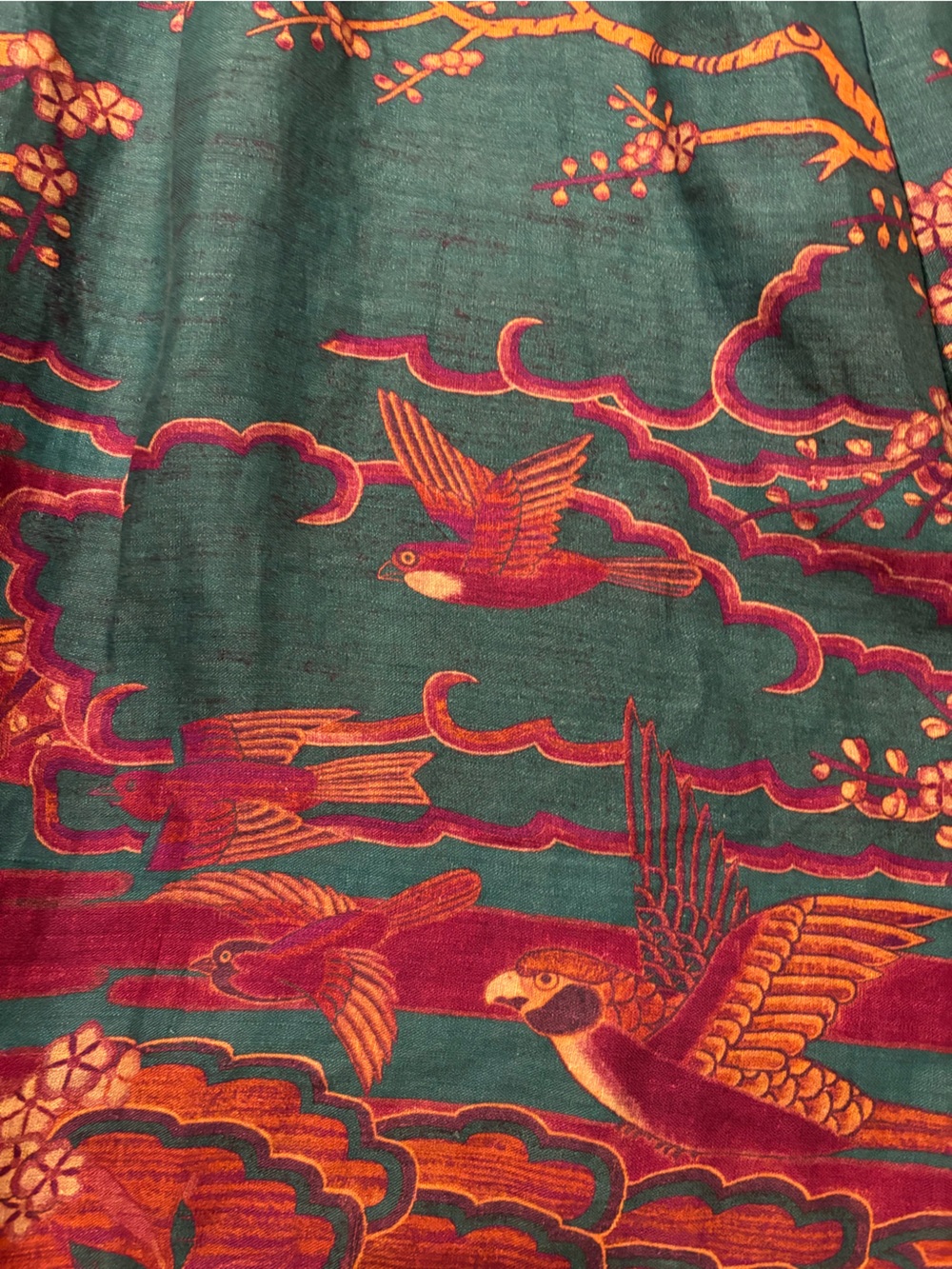 Peruvian Connection Floating World Linen Multicolor Printed Midi Dress, L - Picture 10 of 10